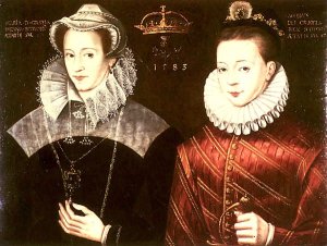 Mary Stuart, Queen Mary I of Scotland, and her son James, the later King James I of England, 1583.  Image from Wikimedia Commons.